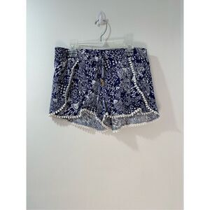 Lilly Pulitzer Target women’s navy white pull on shorts Pom Poms size S/P. #9-11